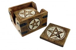 Ξύλινα Σουβέρ με Σκαλιστές Πεντάλφες & Θήκη